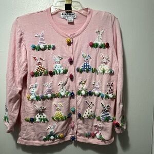 Jack B. Quick Pink Embroidered Bunny Cardigan